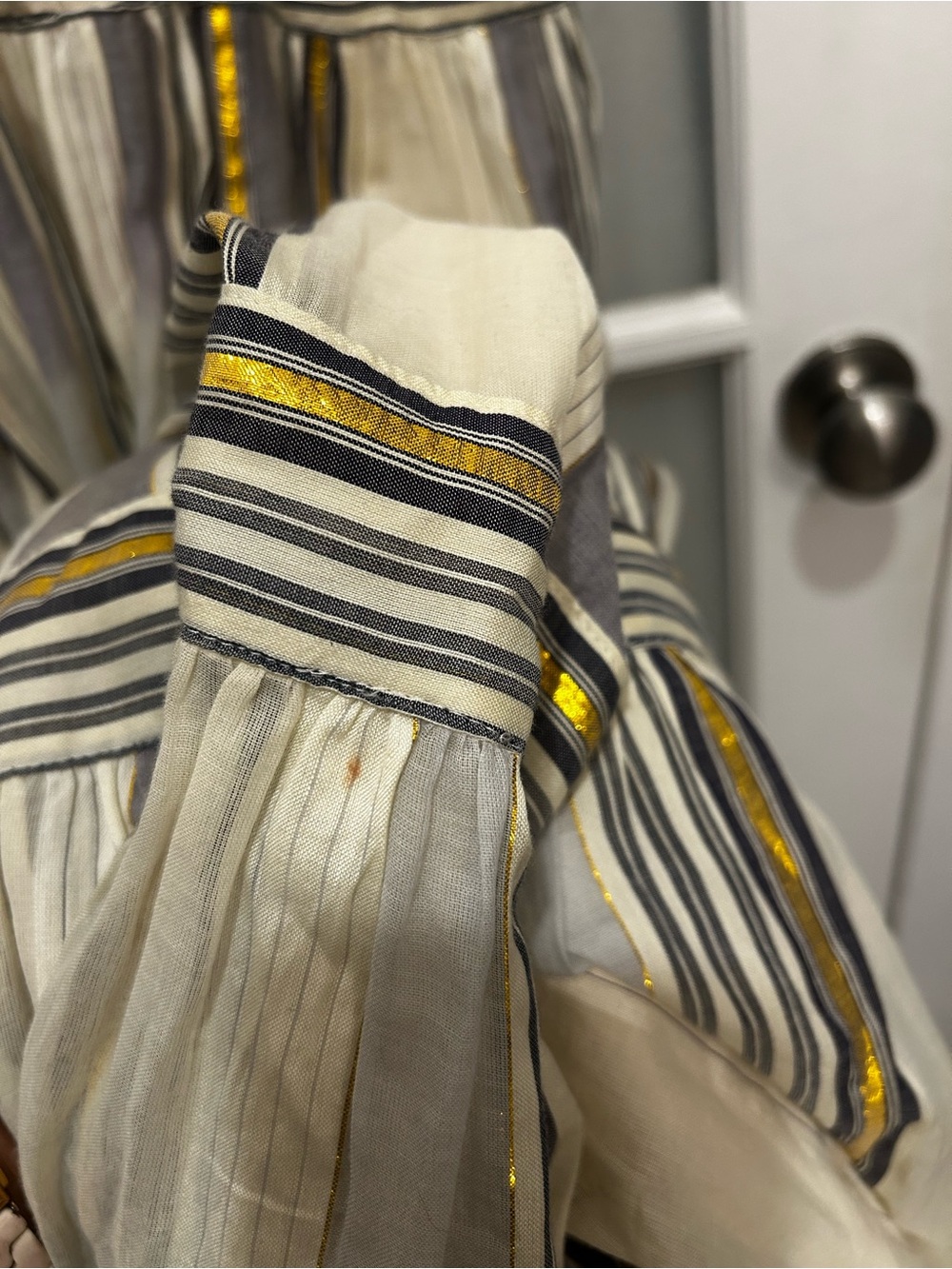NEW! Banana Republic Zephyr Ivory Blue Gold Stripe Tiered Maxi Dress Size Medium - Picture 10 of 16